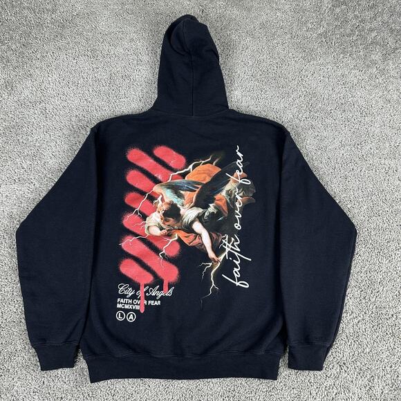 Popular Poison Hoodie Sweatshirt Mens Medium Black Faith Over Fear Graphic LA - Picture 1 of 12